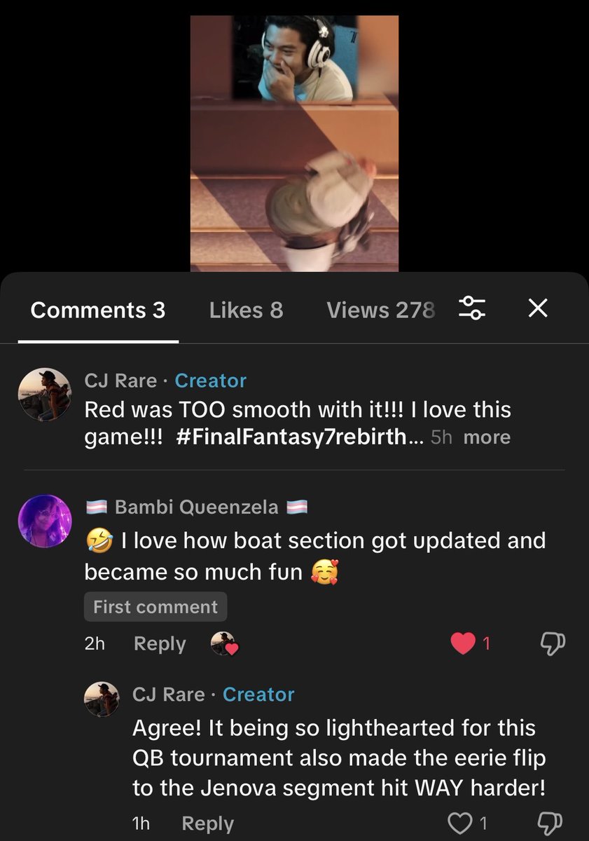 CJ_Rare's tweet photo. The #FinalFantasy7Rebirth experience lol. Same exact video on two different platforms. If the game isn’t for you, cool! Didn’t ask! Let me enjoy my favorite series the way I want to lmfao. https://t.co/S5MS6N9J5E