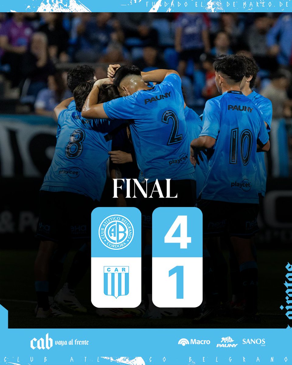 ⏱️ Final del partido en Alberdi.

#Belgrano le ganó a Club Atlético Racing con goles de Sánchez, Baldi, Lucco y Gutiérrez, y avanza a la final de la #CopaCórdoba.

#VamosBelgrano