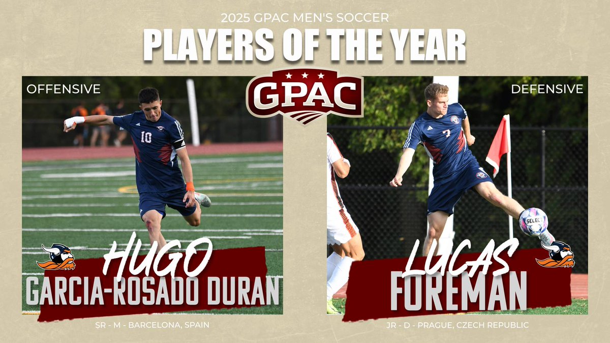 MEN'S SOCCER:
Offensive Player of the Year Hugo Garcia-Rosado Duran and Defensive Player of the Year Lucas Foreman, both of <a href="/Midland_Sports/">Midland Warriors</a>, highlight the 2025 GPAC Men's Soccer All-Conference teams.

Complete Release, including 1st and 2nd Team Honors:
 tinyurl.com/gpacmsoc-ac25