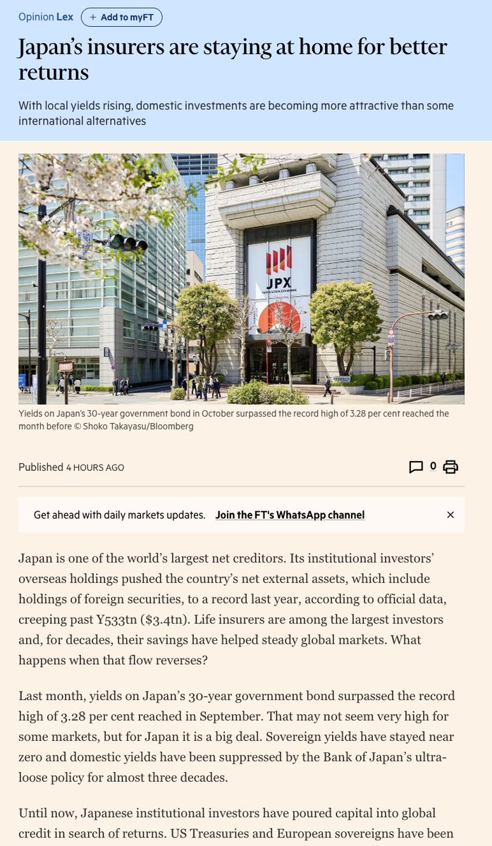 This might be bad news for the USD (and good news for Nigeria). 

So here is what is happening. Japan’s interest rates are rising because the conditions that justified ultra-low rates for three decades are finally fading. 

Small deviation: What were those conditions? 
After