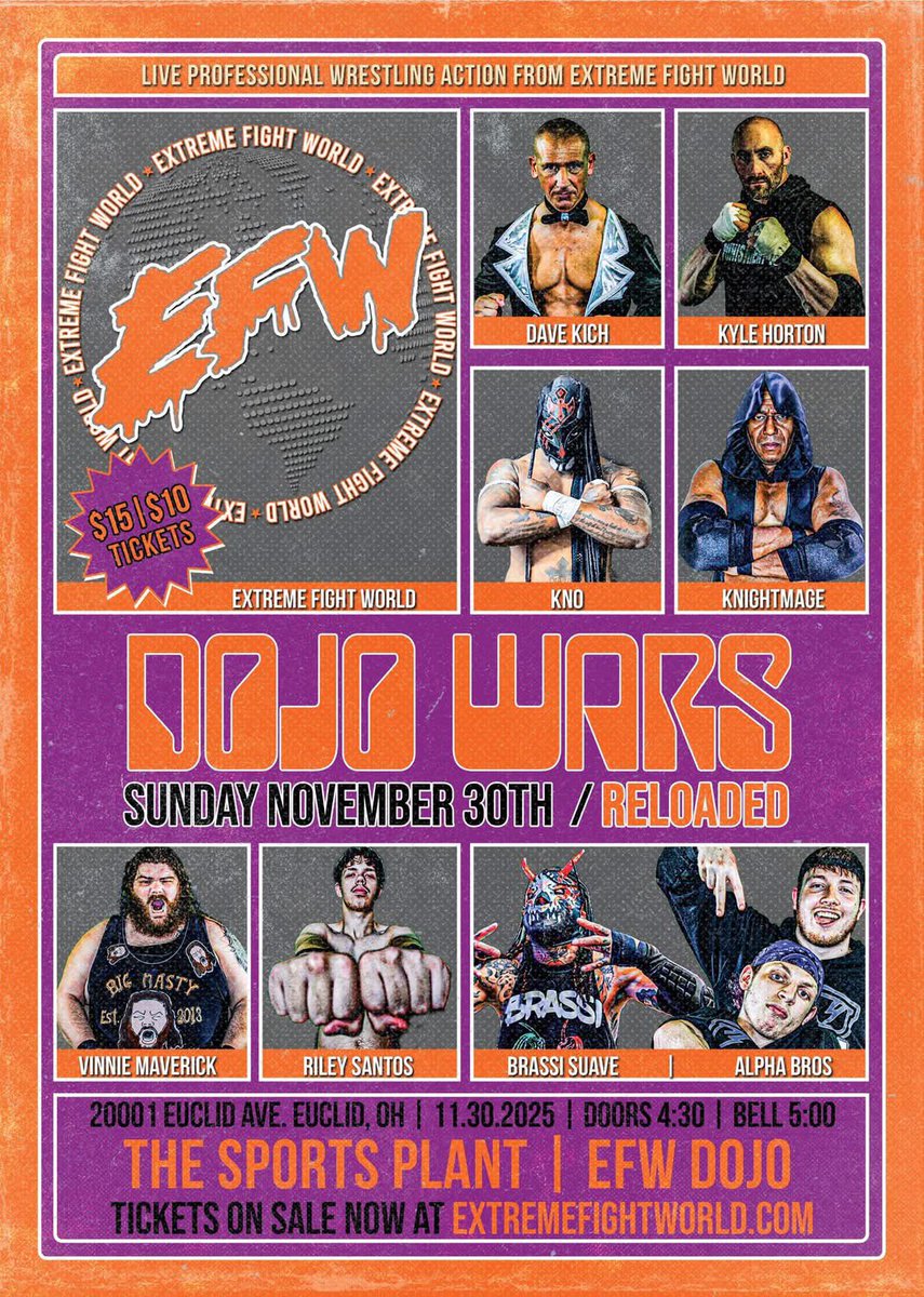 SUNDAY, NOVEMBER 30!

<a href="/EFWfightworld/">Extreme Fight World</a> Dojo Wars is back!

Tickets on sale now at extremefightworld.com

#WWERaw #SmackDown #WWENXT #WWEID <a href="/WWEID/">WWE ID</a> #ThisIsCLE #CLE #Cleveland