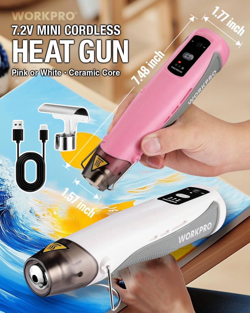 workpro_tools's tweet image. 🔥💥 Spark &amp;amp; speed up your creativity! Our 7.2V Mini Cordless Heat Gun rocks crafting—perfect for painting, embossing, and resin art.  
.
🤍 Find it 👉 amzn.to/3WSoQVy 
💗 Find it 👉 amzn.to/4oFsBtE
.
#heatgun #heatguns #craftheatgun #crafting #epoxyresin #epoxy