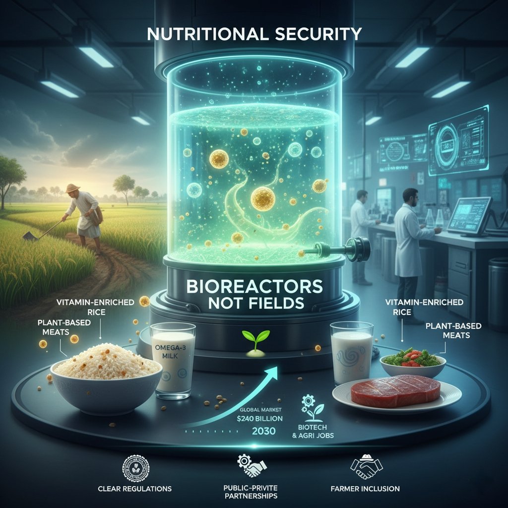 🍚 One-third of Indian children are stunted but the next nutrition revolution might rise from bioreactors, not fields. 

From smart proteins to fortified foods, India’s food future is going biotech nourishing people and the planet. 🌱

🔗 Link in comments