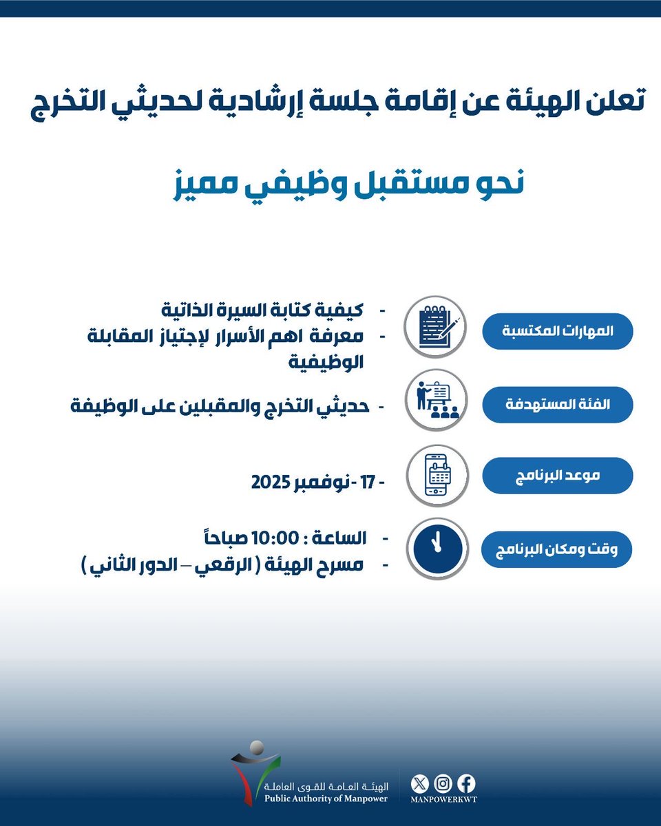 جلسة ارشادية نحو مستقبل وظيفي مميز #الهيئة_العامة_للقوى_العاملة
#manpower_kuwait