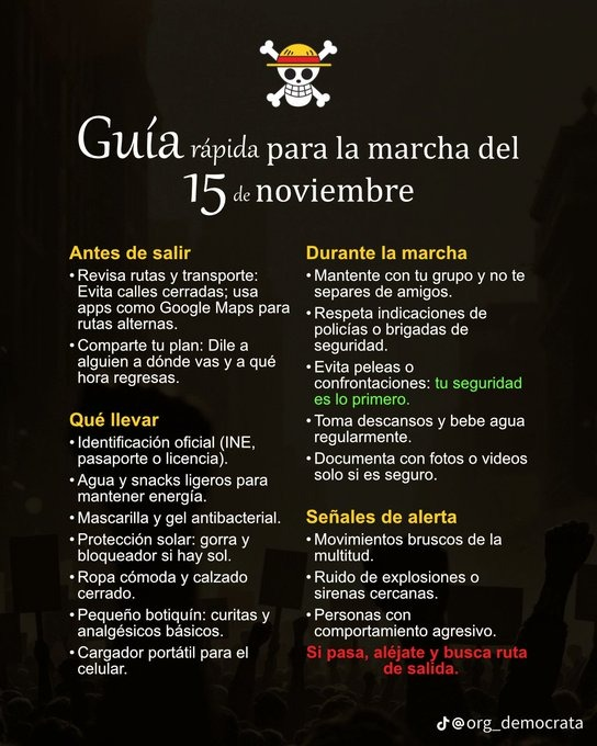 GARCIPAVON's tweet photo. Importantes indicaciones de seguridad para esta marcha nacional del 15 de Noviembre.
Compartamos por favor 🙏🙏🙏