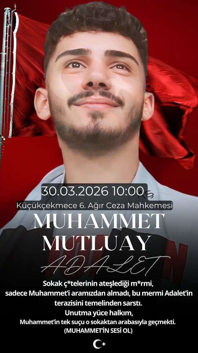 MAHKEME TARİHİMİZ 30 MART
#muhammetMUTLUAY
Bütün sevenlerimizi sevdiklerimizi
Küçükçekmece adliyesinde görmek isteriz
Gönül isterdi ki sizleri oğlumun düğününe davet edeyim ama bize bu günü göstermediler
<a href="/pervintuba/">M P Tuba DURGUT</a>
<a href="/SeydaKarayazgan/">Av.Arb.Seyda Karayazgan</a> 
<a href="/gulbenergen/">Gülben Ergen</a> 
<a href="/yesimsalkim/">Yesim Salkım</a> 
<a href="/yilmaztunc/">Yılmaz TUNÇ</a>