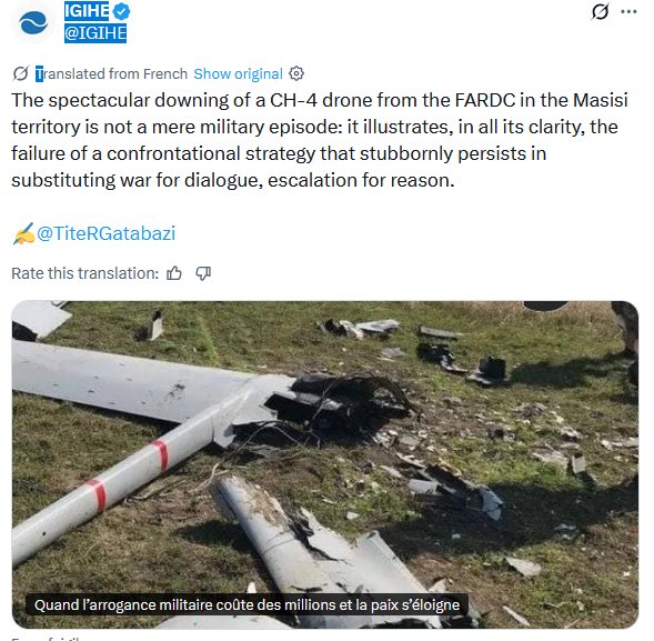 michombero's tweet image. Le journal Rwandais @IGIHE , est plongé dans la désinformation depuis le début de la guerre qui oppose le M23/RDF aux FARDC. 

Il a encore relayé les photos qui montrent la destruction d’un drone militaire par l’armée Azerbaïdjanaise en octobre 2020. Selon le journal Rwandais, ce…