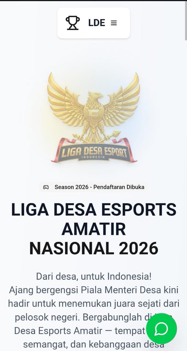 🏆 Rebut kesempatan, genggam prestasi, dan jadilah kebanggaan desamu!

👉 *Daftar sekarang &amp; jadilah juara di Liga Desa Esport 2026!*

instagram.com/p/DQ8bo8bjxbS/…

#LigaDesaEsports2026 
#LigaDesaEsports 
#tournamentmobilelegends