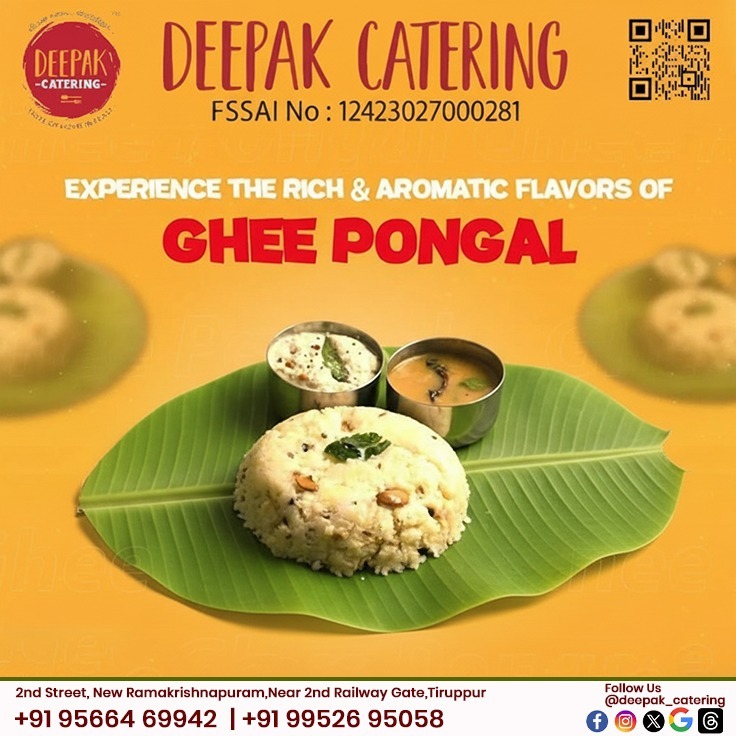 deepakchan92's tweet photo. 🍛Savor the Taste of Tradition! ✨ 

✅Experience the rich &amp; aromatic flavors of Ghee Pongal 😋
✅Prepared with pure ghee &amp; handpicked ingredients
✅Perfect for breakfast, functions &amp; festive catering
📞 99526 95058

 #DeepakCatering #GheePongal #SouthIndianFood #TiruppurCatering https://t.co/YLOCTAmvWH
