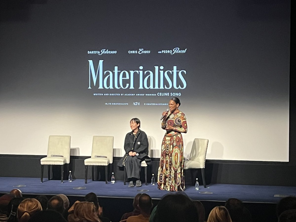 Happening now! The Materialists! Directed by: Celine Song at the Crosby Street Hotel <a href="/A24/">A24</a> Celine also made Past Lives!
