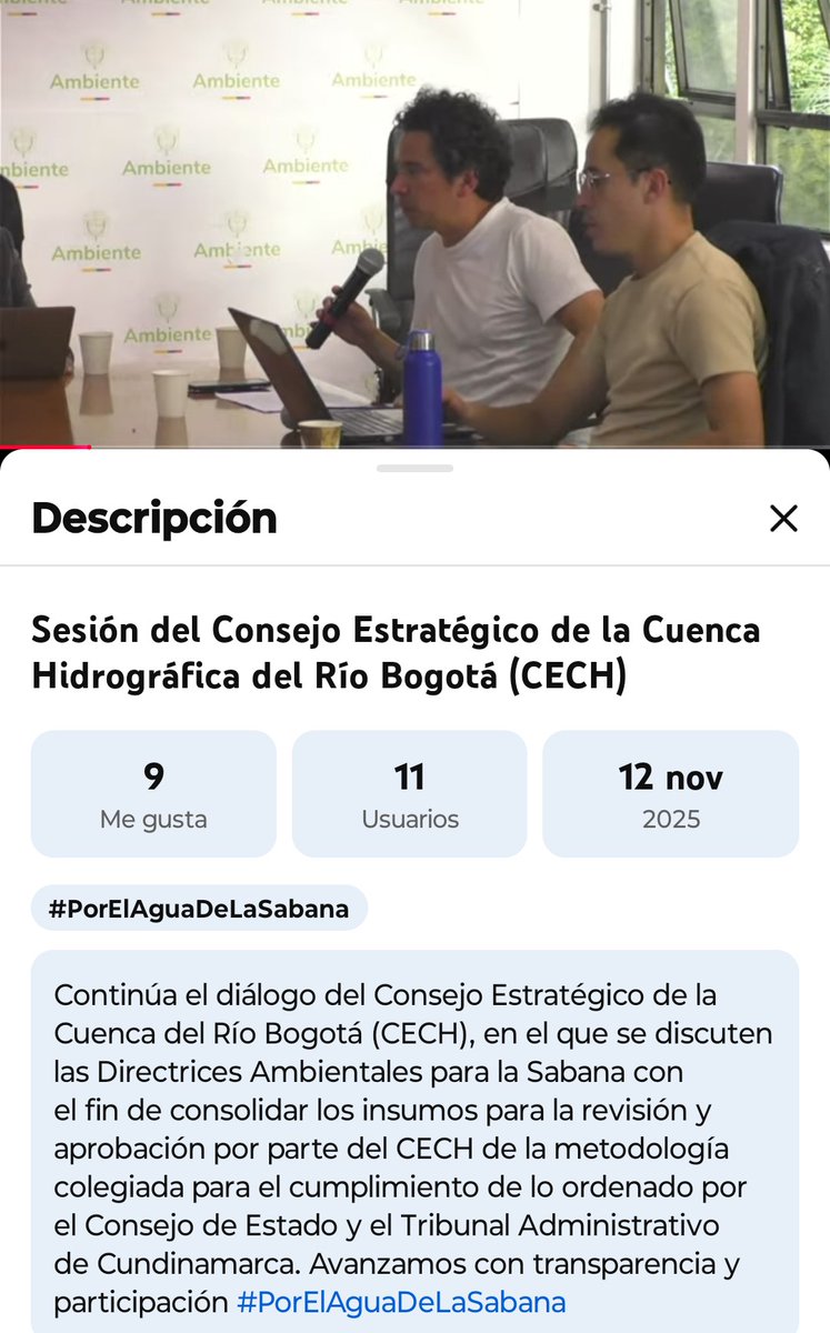 <a href="/defendemosvida/">defensoresbosqueniebla</a> <a href="/IvehtsSoto/">iveht julietta Soto</a> <a href="/FNAmbiental/">Foro Nacional Ambiental</a> <a href="/manuel_rodb/">Manuel Rodríguez Becerra.</a> <a href="/MinAmbienteCo/">MinAmbiente Colombia</a> <a href="/NoticiasUno/">Noticias Uno</a> <a href="/LigaNoSilencio/">La Liga Contra el Silencio</a> <a href="/DefensoriaCol/">Defensoría del Pueblo</a> <a href="/PGN_COL/">Procuraduría General de la Nación</a> <a href="/VoragineCo/">Vorágine</a> <a href="/STransparencia/">Secretaría de Transparencia</a> <a href="/DCoronell/">Daniel Coronell</a> <a href="/Periodicodechia/">el Periódico de Chía</a> <a href="/NachoGomex/">Nacho Gómez</a> <a href="/elespectador/">El Espectador</a> <a href="/CAR_Cundi/">CAR Cundinamarca</a> <a href="/cuestion_p/">Cuestión Pública</a> <a href="/CConstitucional/">Corte Constitucional</a> <a href="/FiscaliaCol/">Fiscalía Colombia</a> <a href="/tacundinamarca/">Tribunal Adtvo. de Cundinamarca | TAC</a> <a href="/LunaEstereoFM/">Emisora Luna Estéreo</a> <a href="/CastillMiguel/">Miguel Castillo M</a> <a href="/WRadioColombia/">W Radio Colombia</a> <a href="/alegriafonseca/">Alegria Fonseca</a> <a href="/KontraPortada/">KontraPortada</a> <a href="/IVANSERRANOAL/">Iván Serrano</a> <a href="/academiaveredal/">La academia de la nada</a> <a href="/civicosclima/">controlsocialdelimpacto climatico</a> <a href="/inst_humboldt/">Instituto Humboldt</a> <a href="/AmbienteCund/">Secretaría de Bienestar Verde</a> <a href="/polinizadoresco/">Polinizadores</a> <a href="/MaximoG67244335/">Maxi Villegas</a> <a href="/mmustafal/">M Mustafá</a> <a href="/acciondirekta/">VEEDURIA DE AGUA POTABLE - CHIA</a> <a href="/MarioNoriegaT1/">Mario Noriega T</a> <a href="/VeedEmClimaBog/">Veeduría Emergencia Climática Bogotá D.C.</a> <a href="/veeduria_aguas/">Veeduria Las Aguas del Vicacha</a> <a href="/sostibabuyes/">SOS Humedal Tibabuyes</a> <a href="/riosyhumedales/">Congreso Ríos y Humedales</a> <a href="/JPBarrientosH/">Juan Pablo Barrientos</a> <a href="/JuanCar70316919/">Juan Carlos Romero Pulido</a> <a href="/AmbientalistaE/">AmbientalistaEcólogo</a> <a href="/ANLA_Col/">ANLA</a> <a href="/Casa_Macondo/">CasaMacondo</a> <a href="/elefantescol/">Elefante Blanco</a> <a href="/UPMEOficial/">Unidad de Planeación Minero Energética - UPME</a> <a href="/Alfred_Balle/">Alfred Ballesteros Alarcón</a> <a href="/AlexKleinO/">Alexander Klein</a> <a href="/henrymanvill/">Henry Mantilla</a> <a href="/MMMaldonadoC/">Maria Mercedes Maldonado</a> Esta sesión del Consejo Estratégico de la Cuenca Hidrográfica del Río Bogotá (CECH), 12 de noviembre/2025, de más de tres horas, se centró en la espinosa discusión sobre las Directrices para el Ordenamiento Ambiental de la Cuenca Hidrográfica del Río Bogotá, instrumento clave