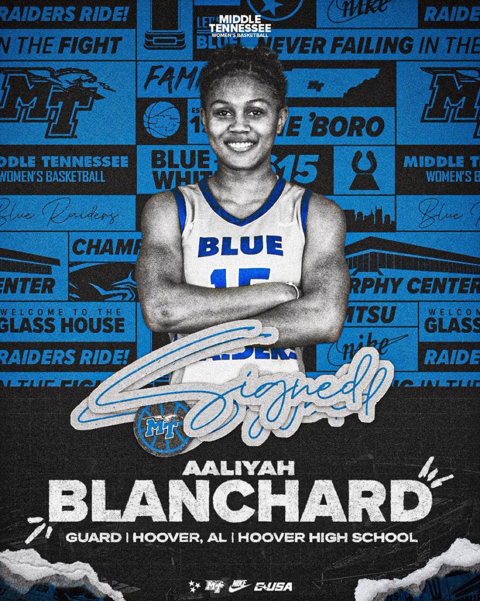 STARZ 17U NIKE EYBL Nationally-ranked (#73 in <a href="/espnW/">espnW</a> Top 100) 5-10 Wing AALIYAH BLANCHARD of 7A State Champ Hoover HS (AL) has SIGNED with D1 <a href="/MT_WBB/">Middle Tennessee Women's Basketball</a> of CUSA &amp; Head Coach <a href="/CoachInsell/">Rick Insell</a>!  Congrats to <a href="/LiyahB_13/">Aaliyah Blanchard</a>! 👏 Go STARZ!  ⭐️