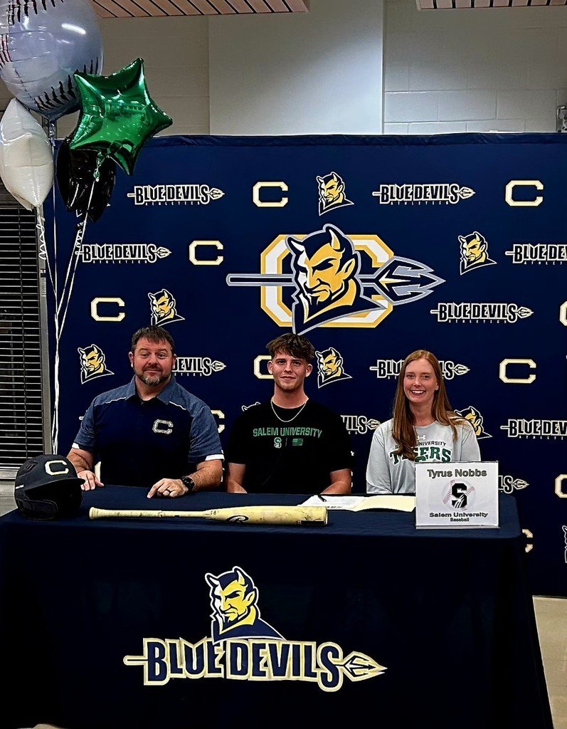 CCPSCCHS's tweet image. Congrats to Blue Devils Baseball Players Tyrus Nobbs and Adam Gessler who signed there letter of intents to play in college today in front of a large group of friends, twammates, coaches and family. #ForksUp @csepreps @flsvarsity #NcaaBaseball