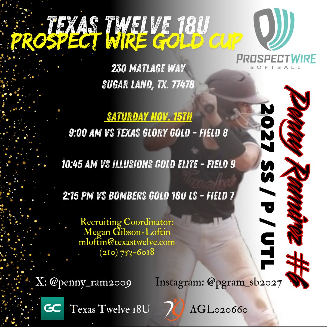 This weekends schedule for the Gold Cup. Can’t wait to get back on the field with Texas Twelve 18U! <a href="/TwelveRecruitSB/">Texas Twelve Recruiting Softball</a> <a href="/SoftballTwelve/">Twelve Softball</a> <a href="/UTDCometSB/">UT Dallas Softball</a> <a href="/caseydickson717/">Casey Dickson</a> <a href="/coach_HaleyLee/">Haley Lee</a> <a href="/coachpalegan/">Pal Egan</a> <a href="/tamuvsoftball/">A&M-Victoria Softball</a> <a href="/TheCoachColwell/">Coach C</a> <a href="/CoachGJCary/">Gregory Cary</a> <a href="/whyyousogood/">shelby janda</a> <a href="/SEUSoftball/">St. Edward's Softball</a> <a href="/UTAMavsSB/">UTA Softball</a>