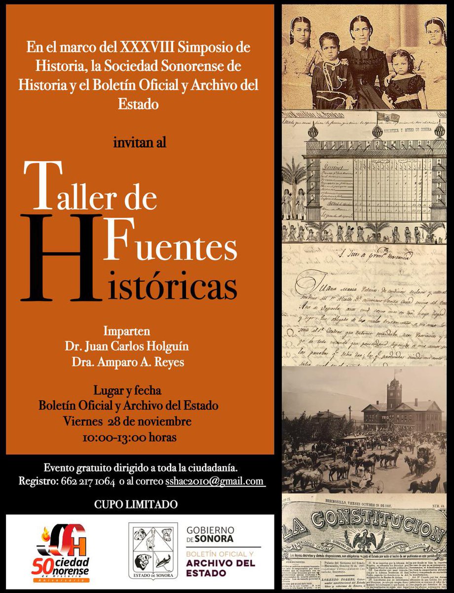 En colaboración con la Sociedad Sonorense de Historia en el marco de su 50 aniversario y del XXXVIII Simposio de Historia.

¡Los esperamos!

#AGES #SSH #fuenteshistoricas