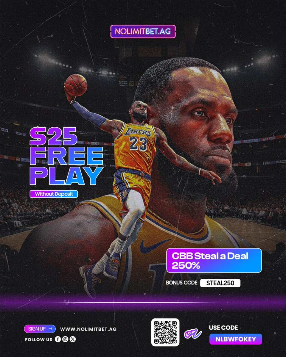 Okechukwu_odd's tweet photo. 🔥 Get $25 FREE PLAY — No Deposit Needed!
Don’t miss our CBB Steal a Deal 250% Bonus!
Use code 👉 STEAL250 and boost your play instantly! 💪🏀

👉https://t.co/19H2D1BHWe

#NoLimitBetAG #FreePlay #BasketballBonus #CBB #SportsPromo #STEAL250 https://t.co/eUEoZnn6AS
