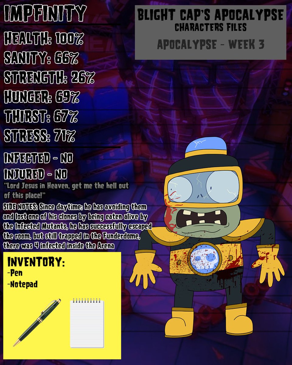 Dr_Mason_Dark's tweet photo. Plants vs Zombies: Blight Cap’s Apocalypse AU (Port)
Character Files Part 3 (2/5)
#pvz #plantsvszombies #gardenwarfare #gardenwarfare2 #battleforneighborville #pvzgw2 #pvzheroes #fanart #digitalart #infectionau #horrorau #spudow #superbrainz #thesmash #impfinity https://t.co/7I8XR3zDgv