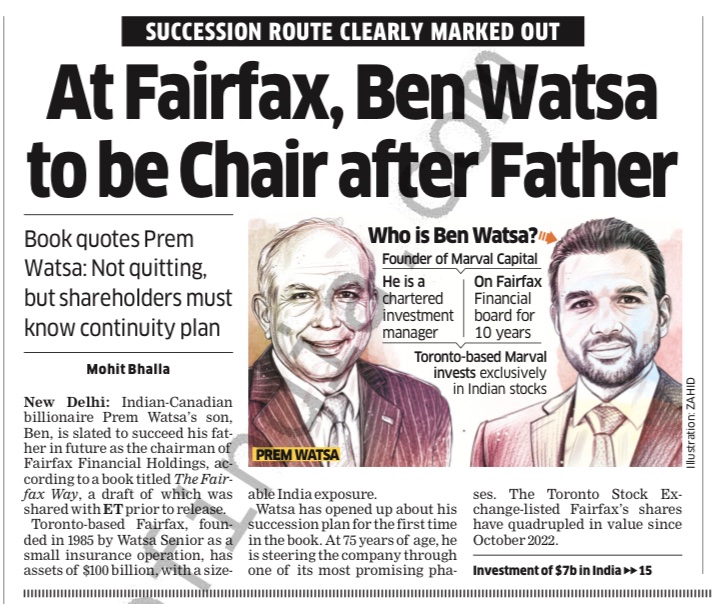 mohitbhallaET's tweet image. Prem Watsa has named his successor. Story in today’s The Economic Times (ET)… @MrDavidThomas @benwatsa @PremWatsa