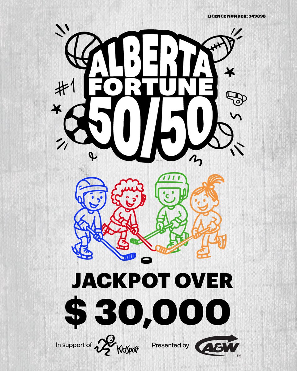 The Alberta Fortune 50/50 in support of KidSport is OVER $55,000! ⁣
⁣
Get your tickets now to be a part of the early bird draw on Nov 21st, where you could win $5,000 cash ⁣

Let's get more kids off the sidelines and into the game ➡️ alberta5050.com

#SoaLLKidsCanPlay!