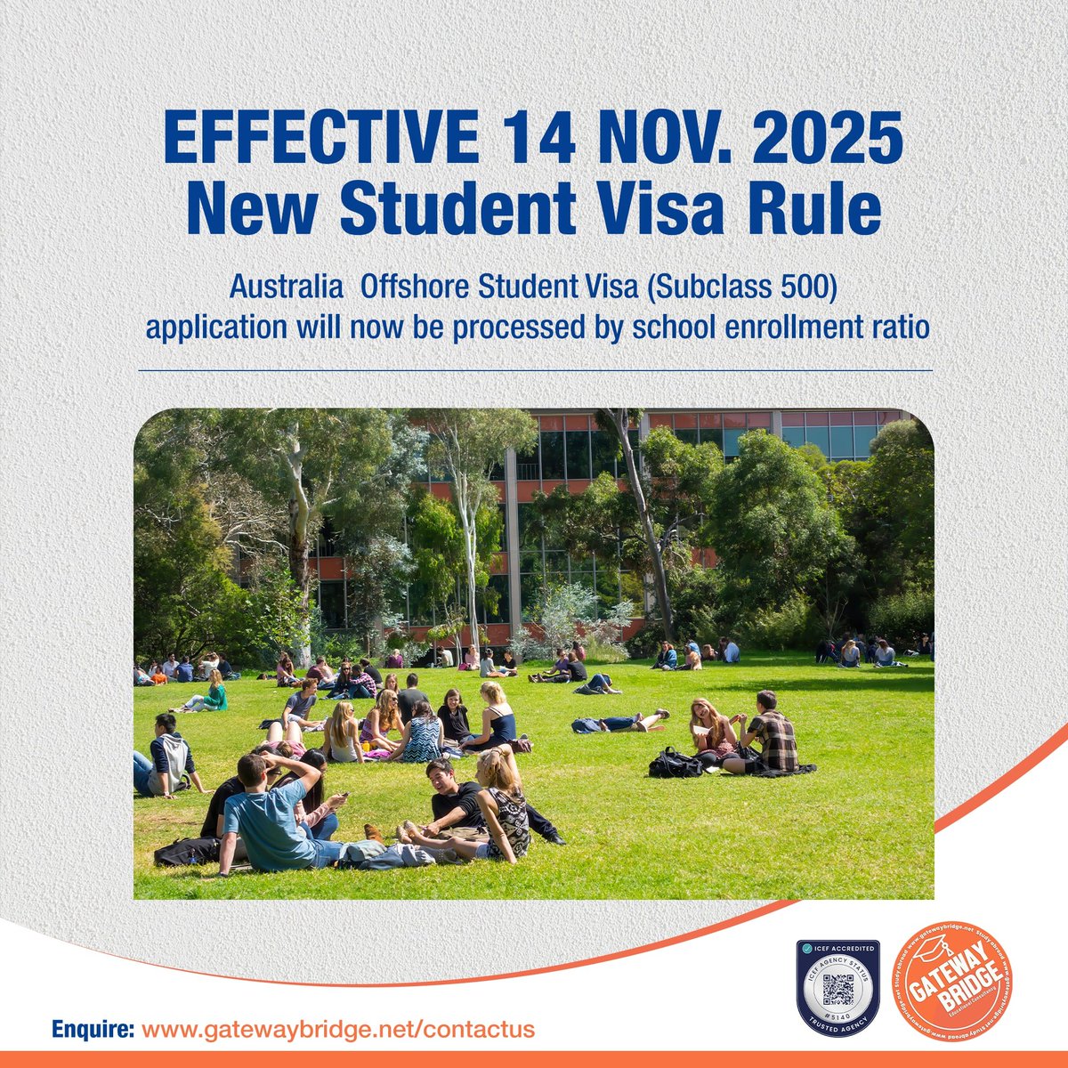gatewaybridge's tweet image. Australia Student Visa Update (Nov 14)! 📢

Ministerial Direction 115 is active. Visa processing priority is now linked to your chosen institution&apos;s compliance. Plan carefully for a smooth, fast outcome.

 ➡️ gatewaybridge.net/contactus

#StudyinAustralia #StudentVisaRule