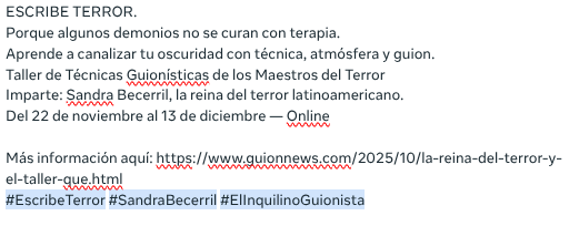 guionnews's tweet photo. Taller de Técnicas Guionísticas de los Maestros del Terror
Imparte: @sandrabecerrilr, la reina del terror latinoamericano.
Del 22 de noviembre al 13 de diciembre — Online
Más información aquí: https://t.co/c5OONmnutL
#EscribeTerror #SandraBecerril #ElInquilinoGuionista https://t.co/tCgg8dnD58