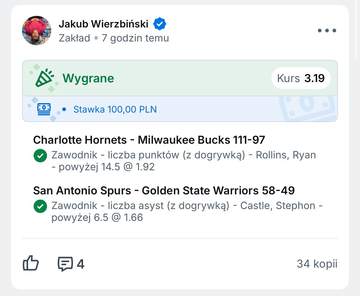 Knueppel 22/24 P+R ❌

No zabrakło tu skuteczności zdecydowanie, 5/13 z gry 🥶

Gratki dla tych co wyłapali dubla po informacji o tym że Giannis out, ostatecznie nocka na lekki plus ✅