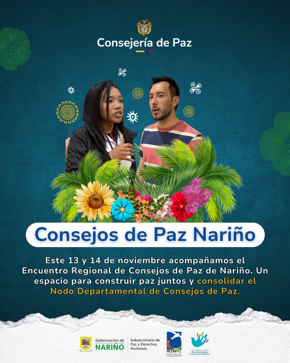 ficonpaz's tweet image. Este 13 y 14 de noviembre acompañamos el Encuentro Regional de Consejos de Paz de Nariño, un espacio para fortalecer la participación y consolidar el Nodo Departamental.

@ComisionadoPaz 
@gobnarino 

 #PazTotal #pazterritorial