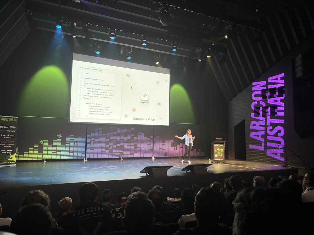 Laravel MCP at Laracon AU. Keep cooking <a href="/ashleyhindle/">Ashley Hindle</a> &amp; <a href="/enunomaduro/">nunomaduro</a> !