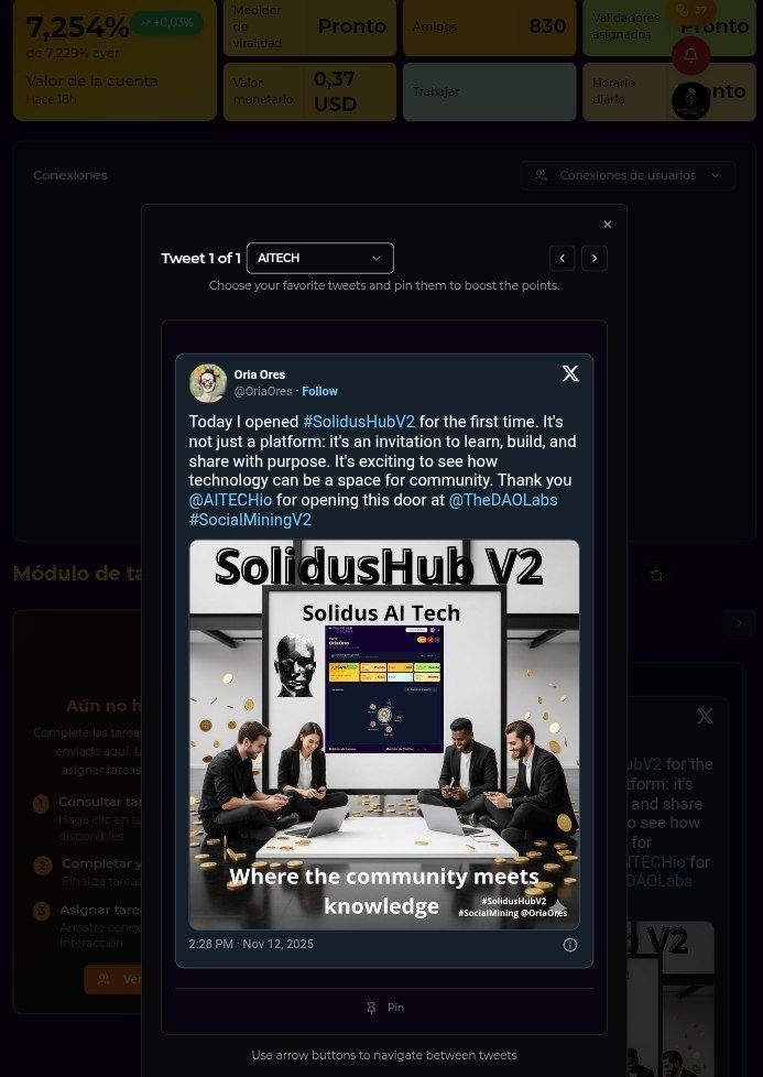 OriaOres's tweet image. Step 4: Sync completed. The system scanned my tweet and recognized it as valid participation.  
#SolidusHubV2 #AITECH