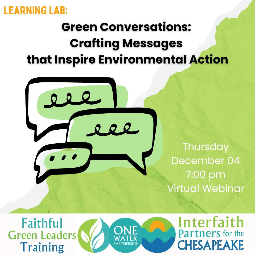 IPC_Chesapeake's tweet image. How do we talk about creation care in ways that move hearts? 💬

Join IPC’s #LearningLab on Dec 4, 7 PM — “Green Conversations: Crafting Messages that Inspire Environmental Action.”

Register today and be part of the dialogue!
interfaithchesapeake.org/green_team_web…