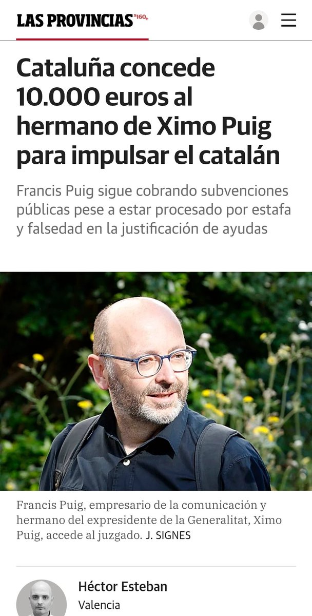 Sentandreu's tweet image. El hermano del expresidente de la @generalitat Valenciana, el @PSOE Chimo Puig, recibe la enésima subvención de la @gencat "para impulsar el catalán en la Comunidad Valenciana". Debería de ser delito el invertir dinero público de una autonomía en otra y más  sun para sufragar una…