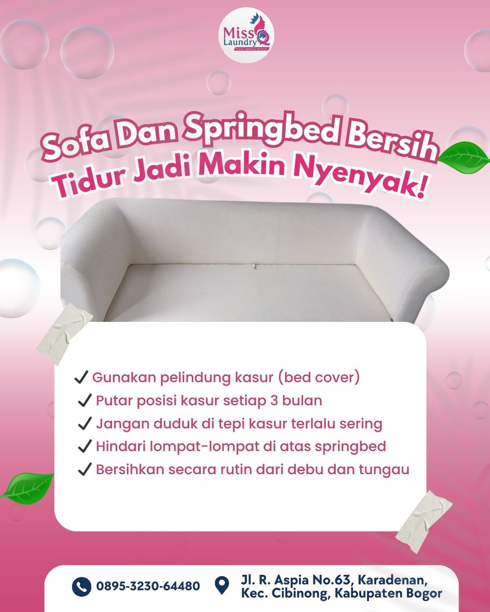 MisslaundryQ's tweet image. Cuci Springbed Terbaik di Susukan 💦
Hasil bersih, wangi &amp;amp; higienis! Aman untuk semua bahan kasur, bisa panggilan ke rumah 💪
📞 0895323064480
📍 Jl. R.Aspia No.30, Karadenan – Cibinong

#CuciSpringbedSusukan #LaundrySpringbed #SpringbedBersih