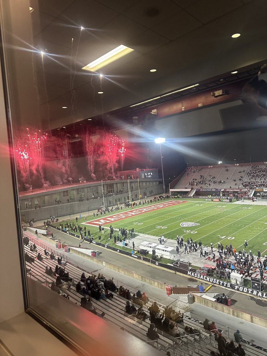 fireworks go off as UMass kicks a field goal to cut the deficit to 42. laughs fill the press box.

45-3 Northern Illinois with 6:13 to play