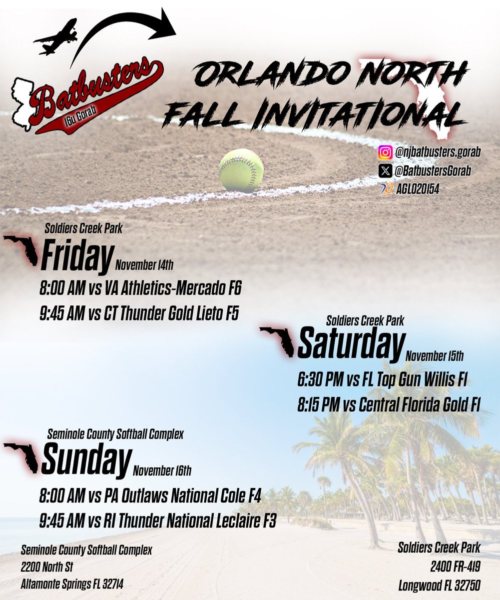 KateShin2028's tweet photo. My team will be finishing off our season in Florida this weekend 🌴☀️ Coaches, we would love to see you there! @BatbustersGorab https://t.co/9cUsrEdybO