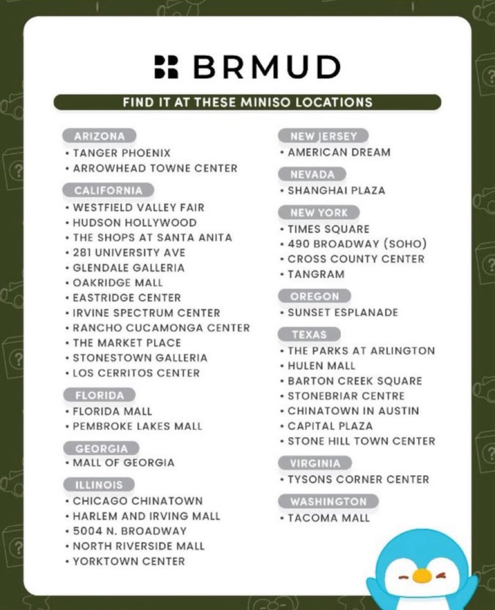 here are the miniso locations for the brmud + ateez collab 

🌟 available at these selected miniso locations 🌟