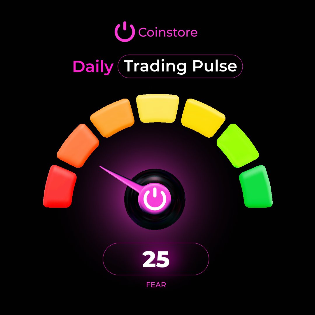 CoinstoreExc's tweet image. 📊 Coinstore Daily Trading Pulse

Today’s sentiment score: 25 – FEAR 😨

Markets are risk-off as traders stay cautious amid uncertainty.
Volatility may stay elevated — perfect time to stay sharp, stick to your strategy, and avoid emotional decisions.
How’s your trading plan…