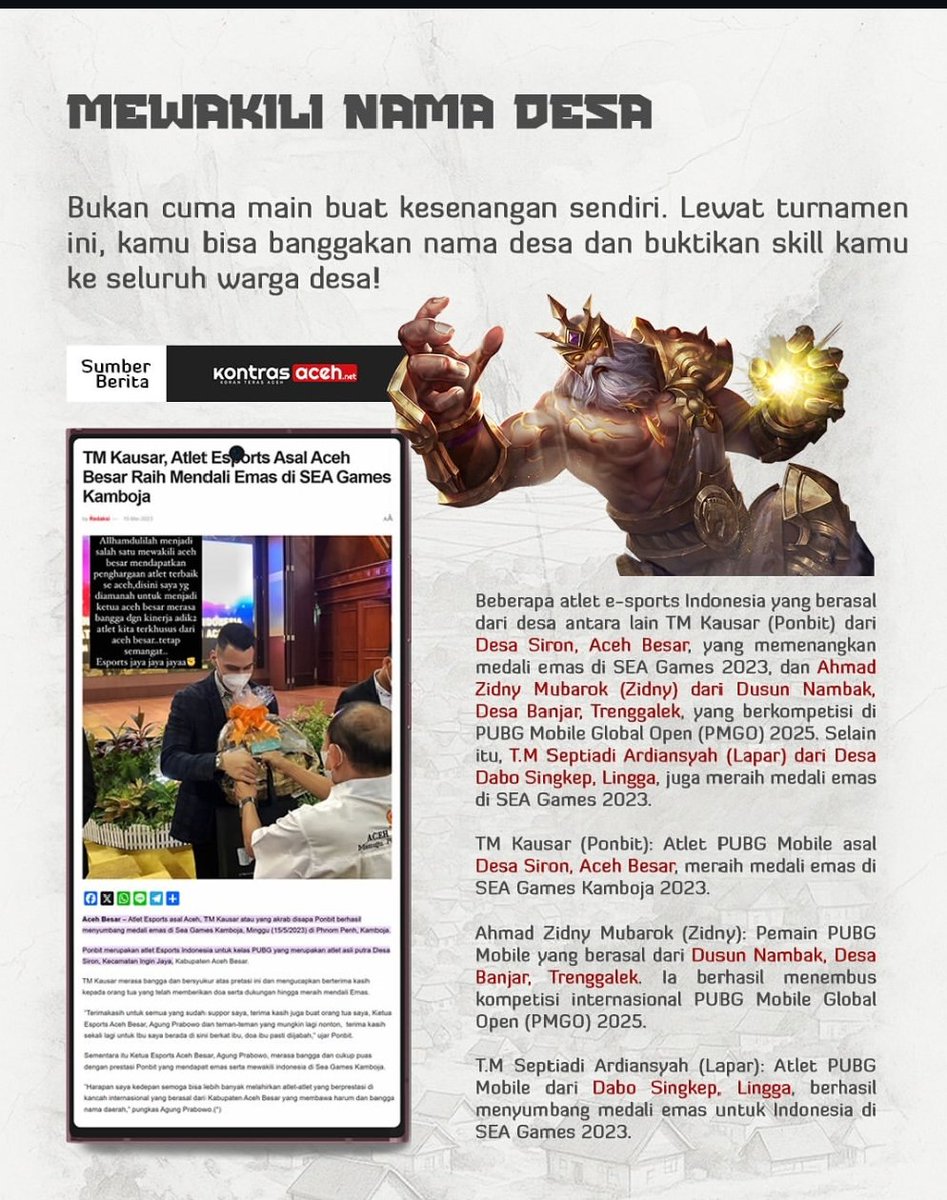 ArieFirdausyi's tweet photo. Tunjukin kemampuan terbaikmu di ajang paling seru antar desa se-Indonesia! Di Liga Desa Esport 2026
#LigaDesaEsports2026 
#LigaDesaEsports 
#tournamentmobilelegends
#TPPProvBanten
#TPPKabLebak

@prabowo
@YandriSusanto27
@ArizaPatria https://t.co/Ebhccw4Gy1
