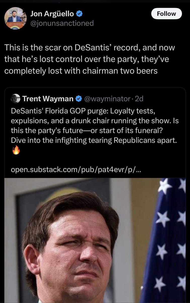 FreeFlorida1845's tweet photo. Poor John has Trent the cuck as his vice. Dude left the Republican Party because he couldn’t get twelve people to vote for him.

More basement videos with you a your “friend” Tom please https://t.co/QdNyJyAgFG