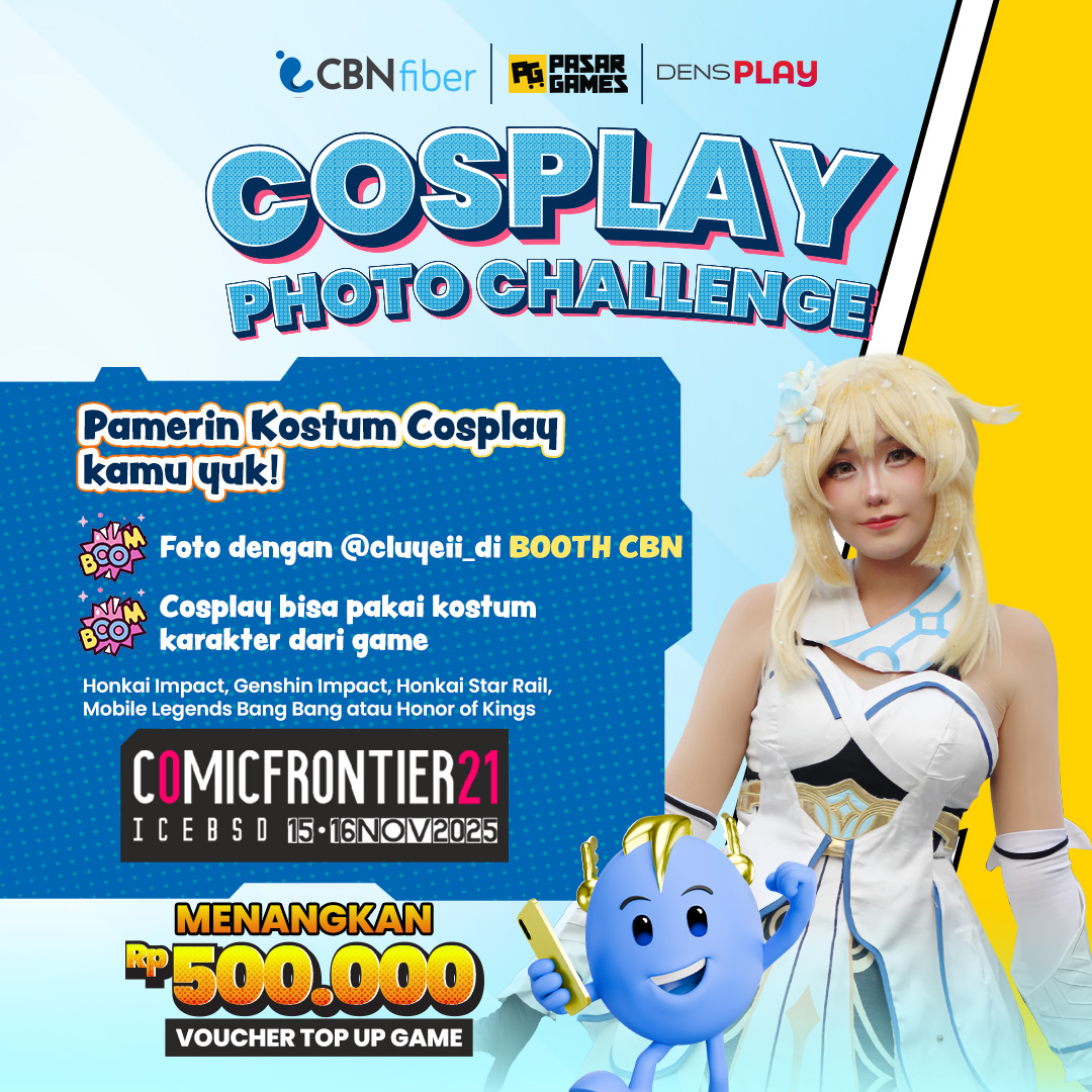 di_cbn's tweet photo. Yuk weekend ini kita seru-seruan bareng Cosplayer. dapet gratis merchandise dan Rp. 500.000 voucher top up game

Mampir ke BOOTH CBN ya!
📍ICE BSD, booth 1304
📅 15-16 November 2025

Kita tungguin yaaa 🤗

#CBNFiber
#Comifuro21
#Cosplay
#Cosplayer
#PhotoChallenge https://t.co/3Z6XHHUi7N