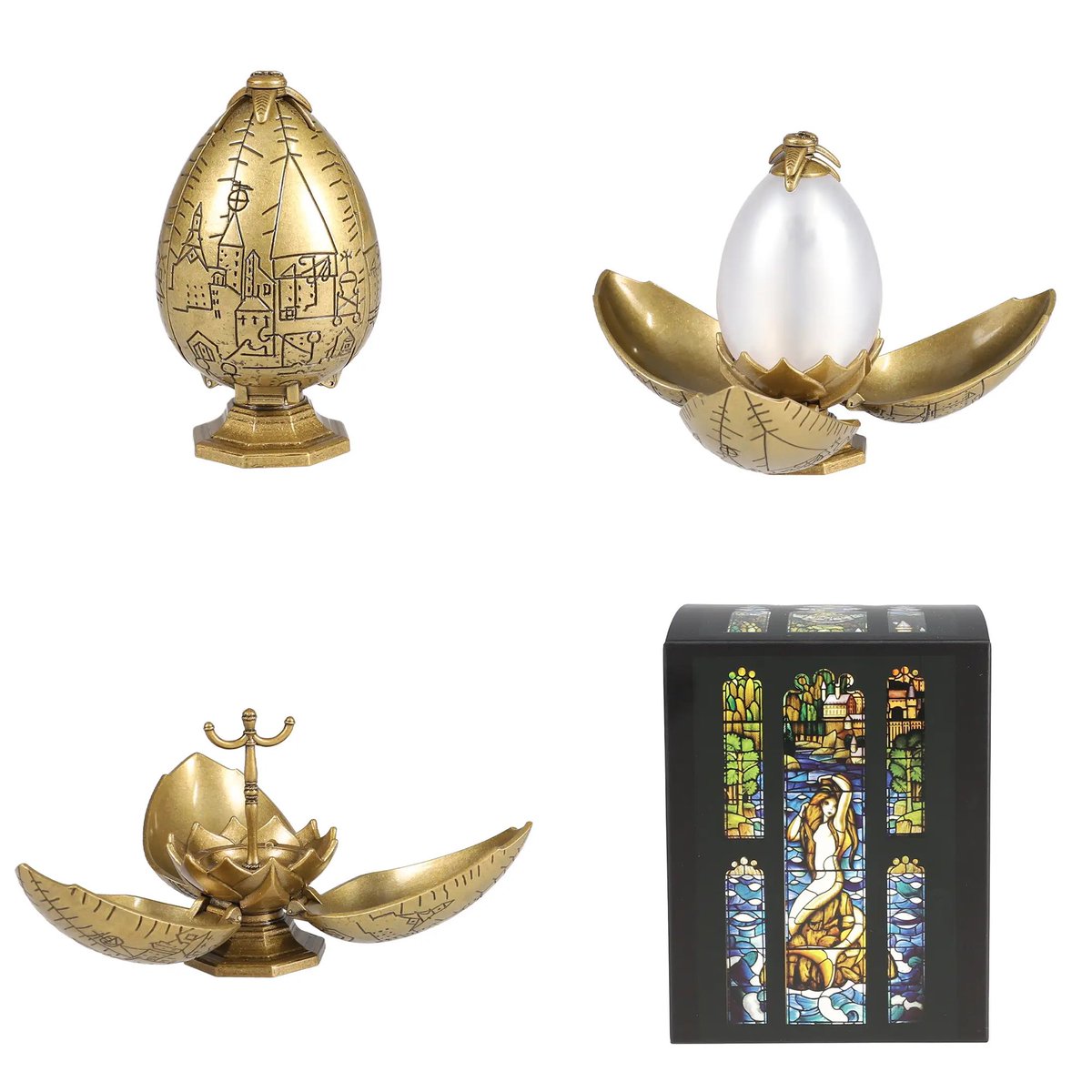 マホウドコロの新商品、金の卵のアクセサリートレイが可愛い〜！ 箱も