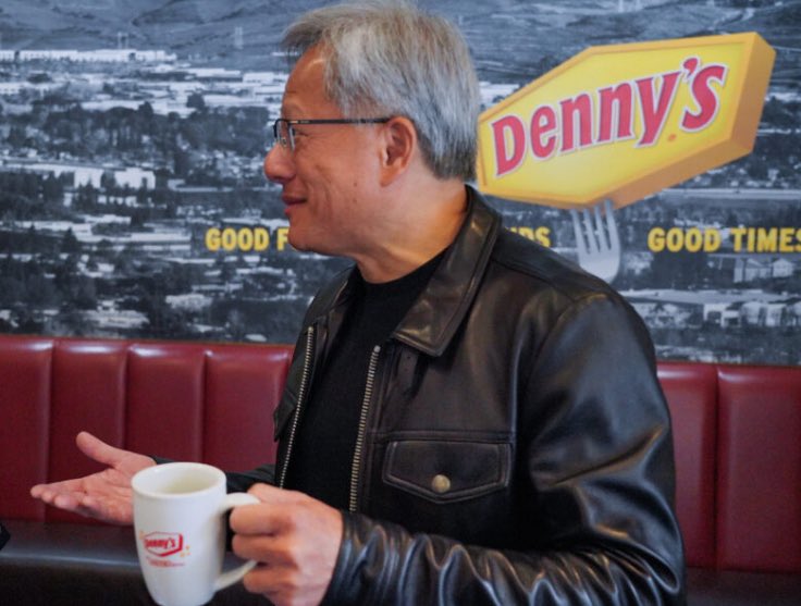 Age 15: Jensen Huang works at Denny’s

Age 30: founds Nvidia at a Denny’s

Age 62: worth 522X more than Denny’s