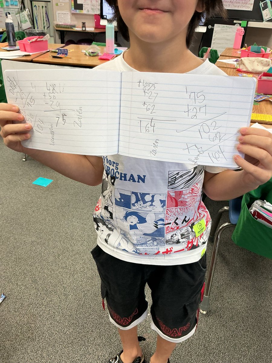 drlanceslintobe's tweet image. My 2nd grader has the solving down! 🧮💥 He solved two multistep word problems in one step while everyone else used two. I joked about him having a calculator (we didn’t😄), but no… just his brain! Next step: explaining his thinking. So proud! #MathMagic #2ndGrade @BBE_Bullfrogs