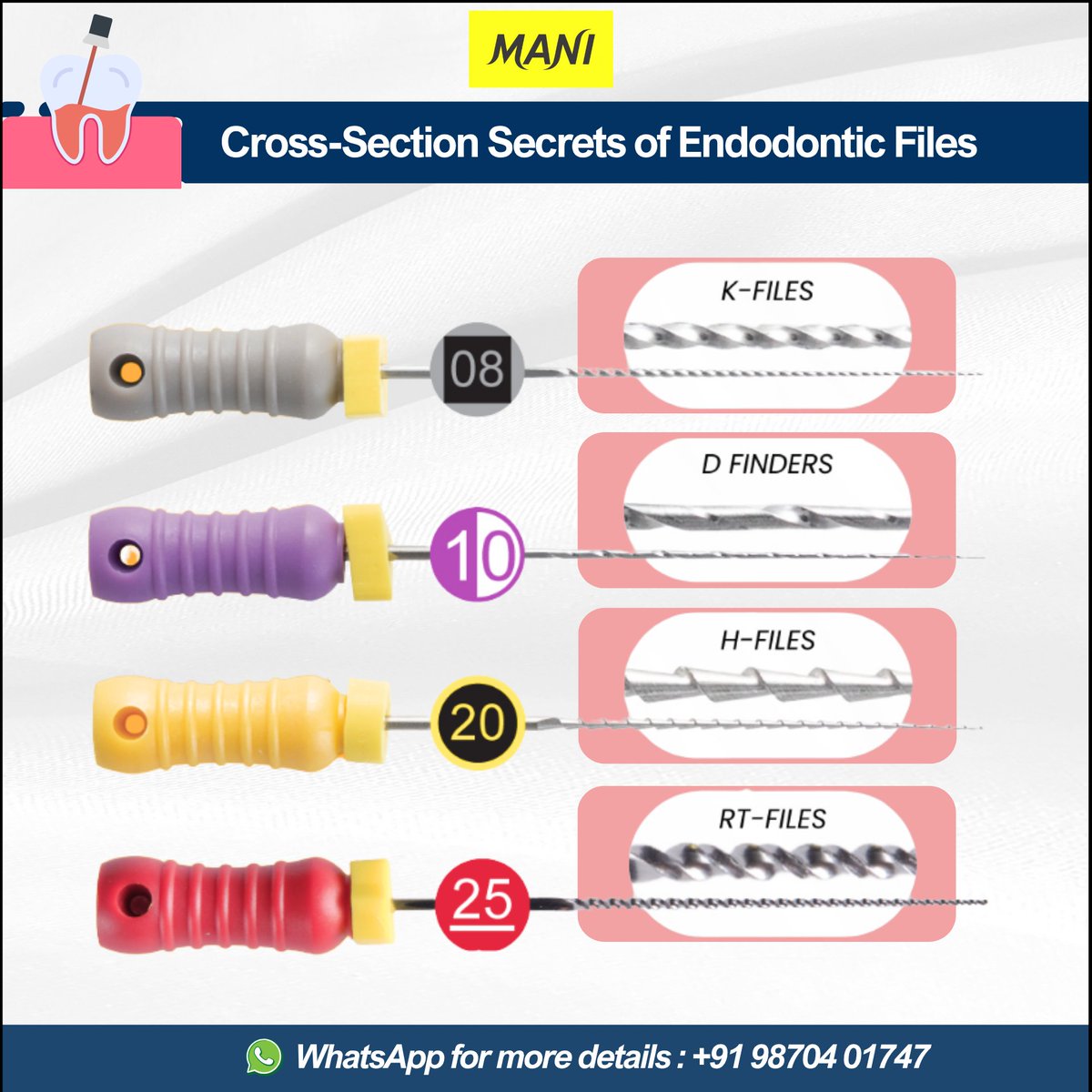 ManiMedicalInd's tweet photo. Each MANI hand file features a distinct cross-section engineered for accuracy and control.

#manifiles #endodonticfiles #rootcanaltreatment #endodontics #dentalinstruments #precisiondentistry #endotools #dentalinnovation #endoexcellence https://t.co/qCYjOLsm4u