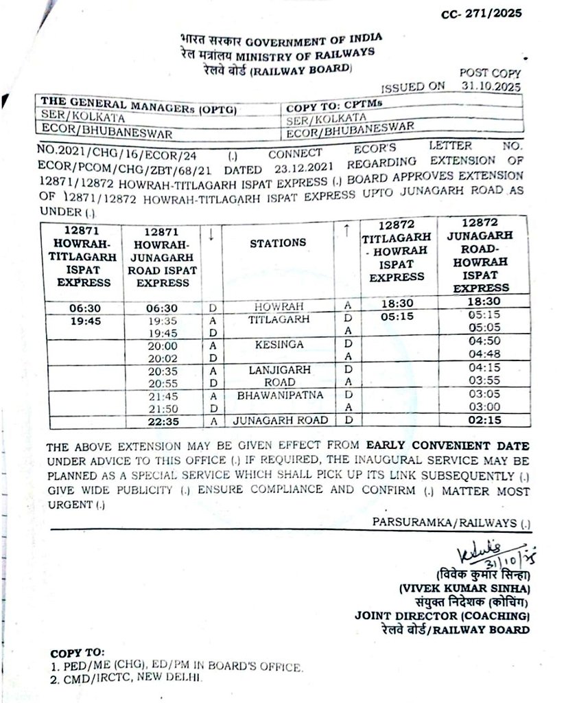 ecor_railfans's tweet image. Railway Board approved for the extension of 12871/72 #Howrah - #Titlagarh - #Howrah Ispat Express upto #Junagarh Road with Stop at #Kesinga, #Lanjigarh Road and  #Bhawanipatna 

Regular run will be notified soon.