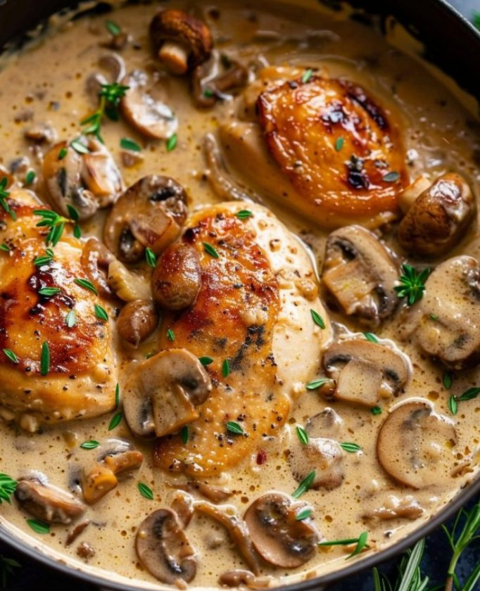 Tender Chicken Breast in a Rich Garlic Mushroom Cream

Recipe Ingredients:

4 boneless, skinless chicken breasts
Salt and pepper to taste
1 tablespoon olive oil
2 tablespoons butter
1 onion, finely chopped
2 cloves garlic, minced
300 grams fresh mushrooms, sliced
1 teaspoon dried