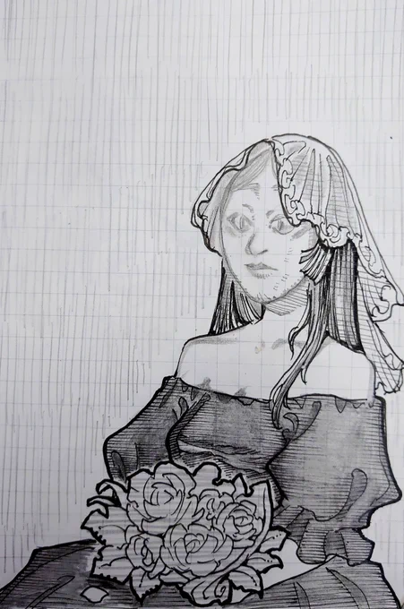 かわいい花嫁(未婚)を描きました。
#らでん似絵 