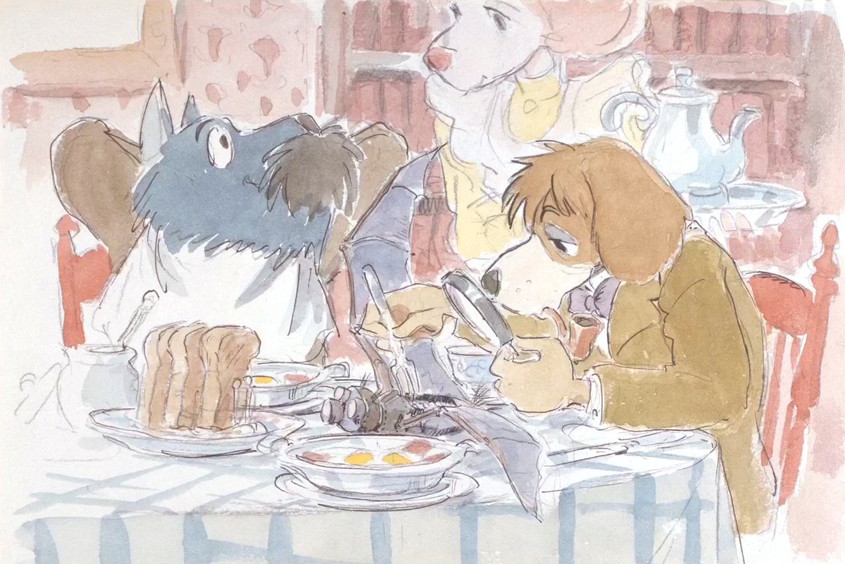 ani_obsessive's tweet image. Concept art by Hayao Miyazaki and Nobuo Tomizawa for Sherlock Hound (1984–1985), dir. Hayao Miyazaki and Kyosuke Mikuriya, Tokyo Movie Shinsha