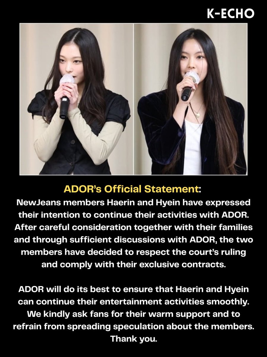 k_echomedia's tweet photo. All five NewJeans members return to ADOR 📢

#NewJeans #뉴진스 #ADOR #Minji #Hanni #Danielle #Haerin #Hyein https://t.co/l75n8r5WR8