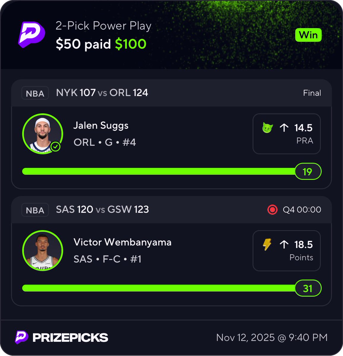 Legendplays22's tweet photo. Boom cash it 💸💸 #nba #prizepick #GamblingX https://t.co/KqZB33fahw