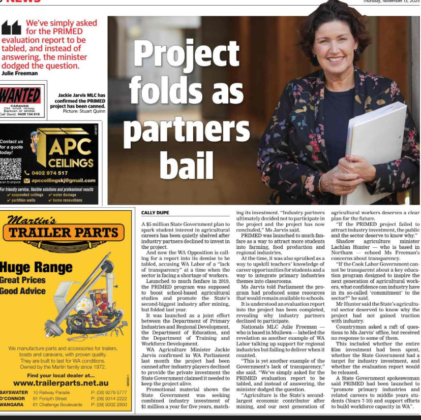 What hope does WA Ag have? Minister dodging questions - well bugger me! What industry bodies declined to invest???